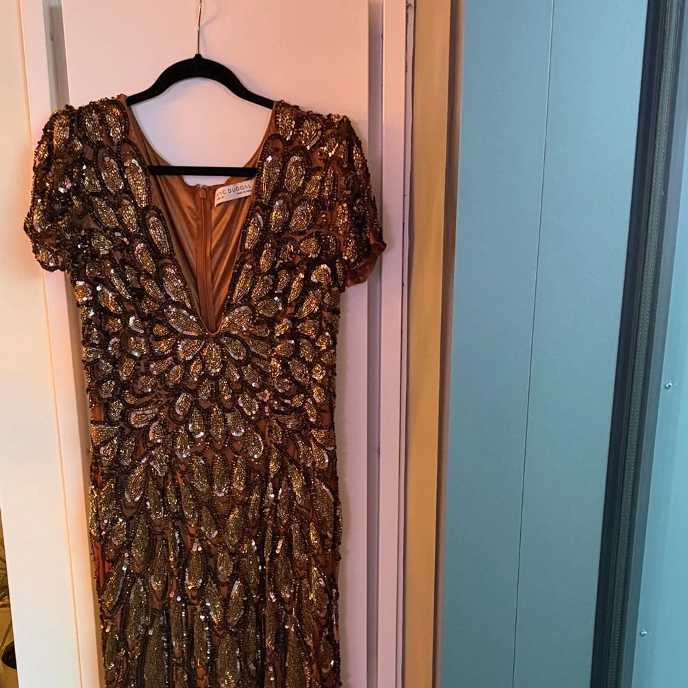 Mac Duggal Gold and Brown Sequin Maxi Dress - Picture 3 of 5